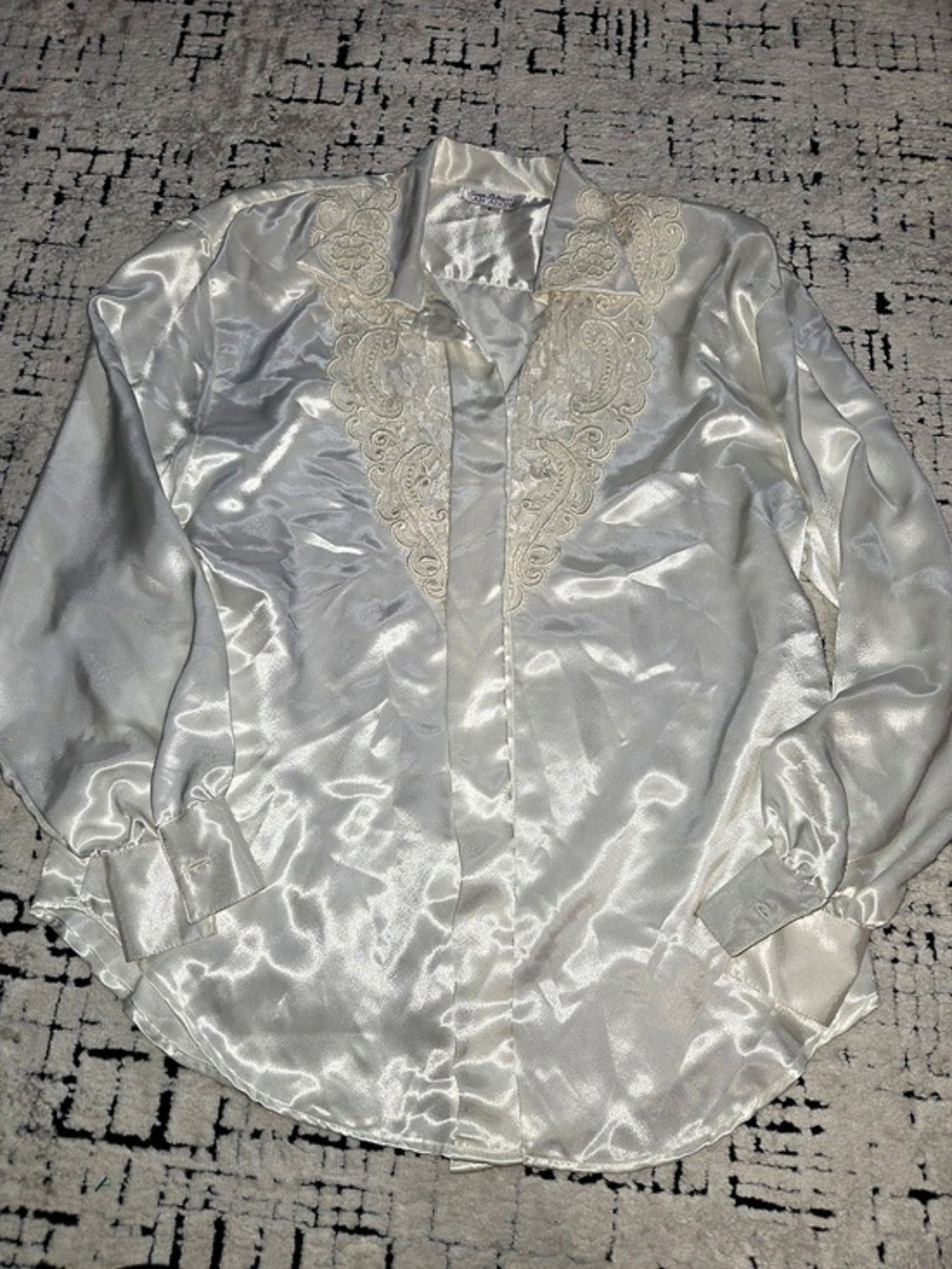 Sonya Ratay for San Andre Vintage Ivory Satin Lace Blouse Size 8 Beautiful